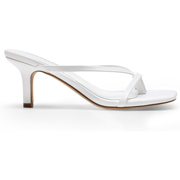 Dream Pairs Women White Faux Leather Open Square Toe Thong Heeled Sandals - Picture 2 of 7